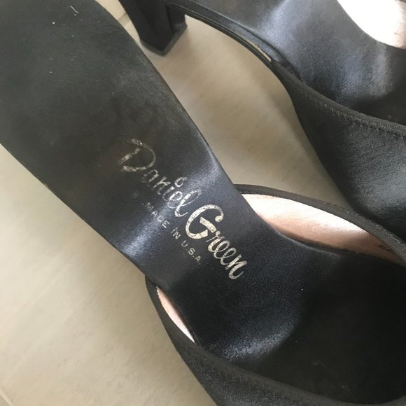 Vintage 1950s Daniel Green Fur and Satin Mules - Picture 2 of 9